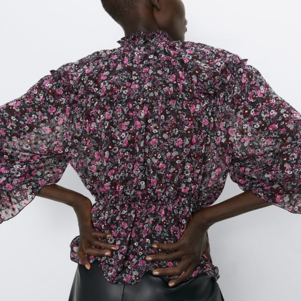 Zara Ruffled Print Blouse - Picture 4 of 9